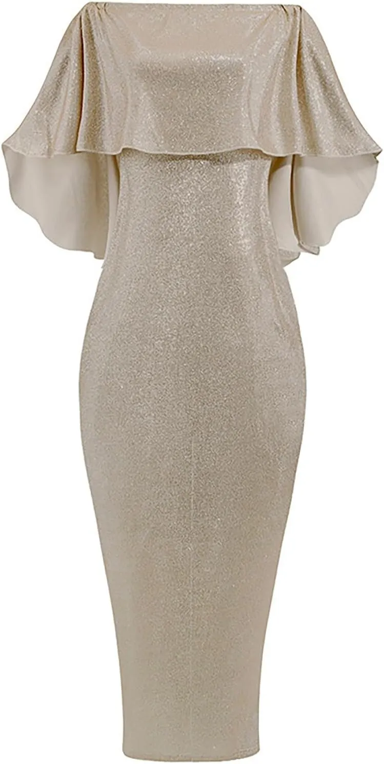 Women's Cocktail Dresses Sexy Solid Color Sequins Split Wrap Dress Party Cocktail Prom Wedding Guest Dress, S-3XL