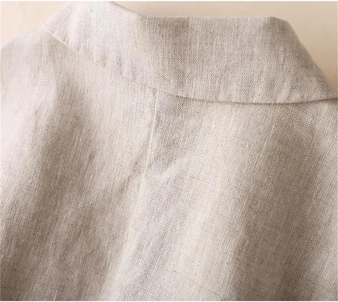 Women's Cotton and Linen Small Suit Jacket Summer Thin Coat Three-Quarter Sleeve Casual Blazers