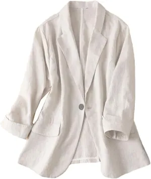 Women's Cotton and Linen Small Suit Jacket Summer Thin Coat Three-Quarter Sleeve Casual Blazers