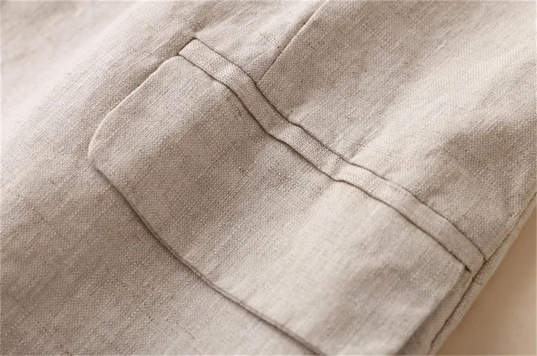 Women's Cotton and Linen Small Suit Jacket Summer Thin Coat Three-Quarter Sleeve Casual Blazers