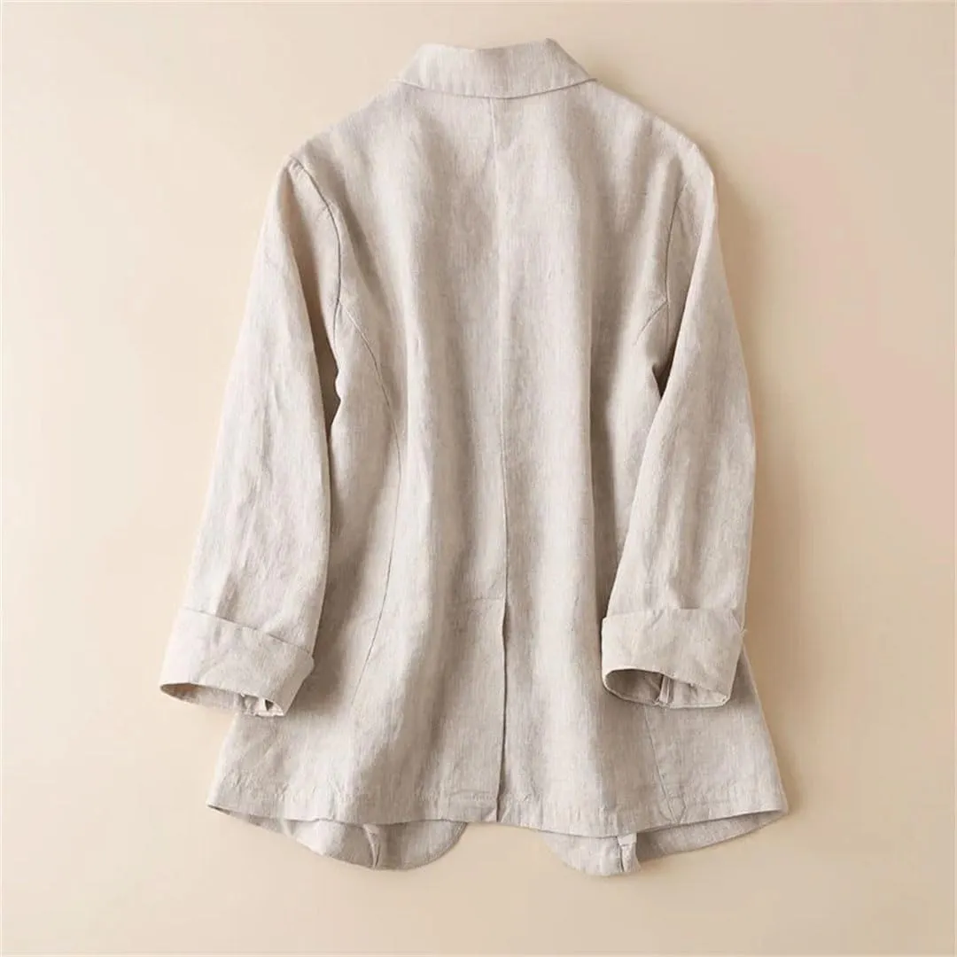 Women's Cotton and Linen Small Suit Jacket Summer Thin Coat Three-Quarter Sleeve Casual Blazers