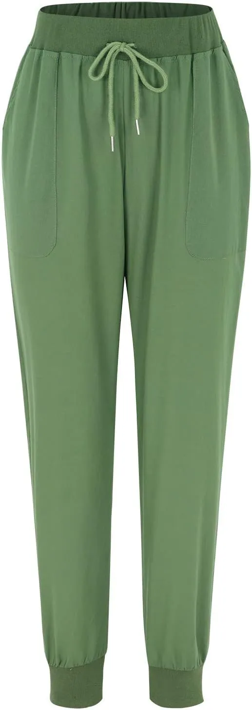 Womens Cotton Linen Pants Summer Elastic Waist Drawstring Loose Long Pants Solid Color Simple Trousers with Pockets