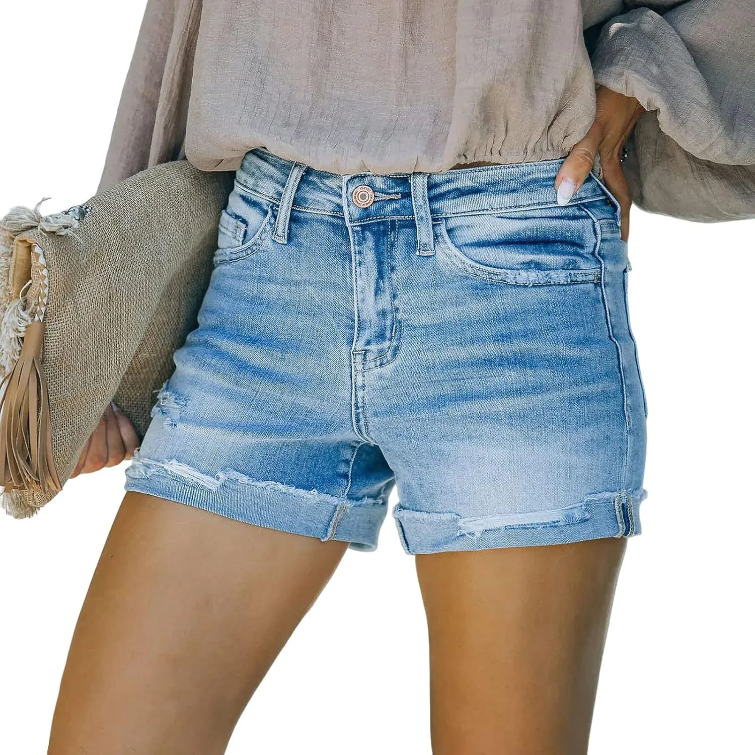 Women's Denim Shorts Summer Casual Lightweight Button Jean Shorts High Waist Vacation Y2K Short Versatile Style 2025