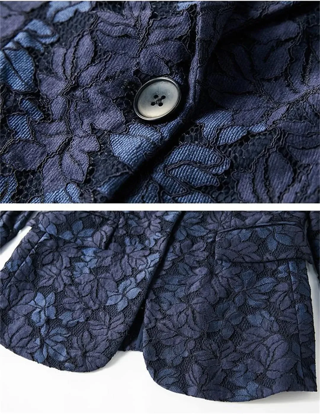 Women's Elegant Lace Suit Jacket Summer Temperament Sunscreen Hollow Blue Ladies Blazer