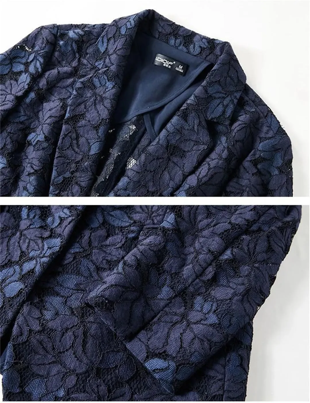 Women's Elegant Lace Suit Jacket Summer Temperament Sunscreen Hollow Blue Ladies Blazer