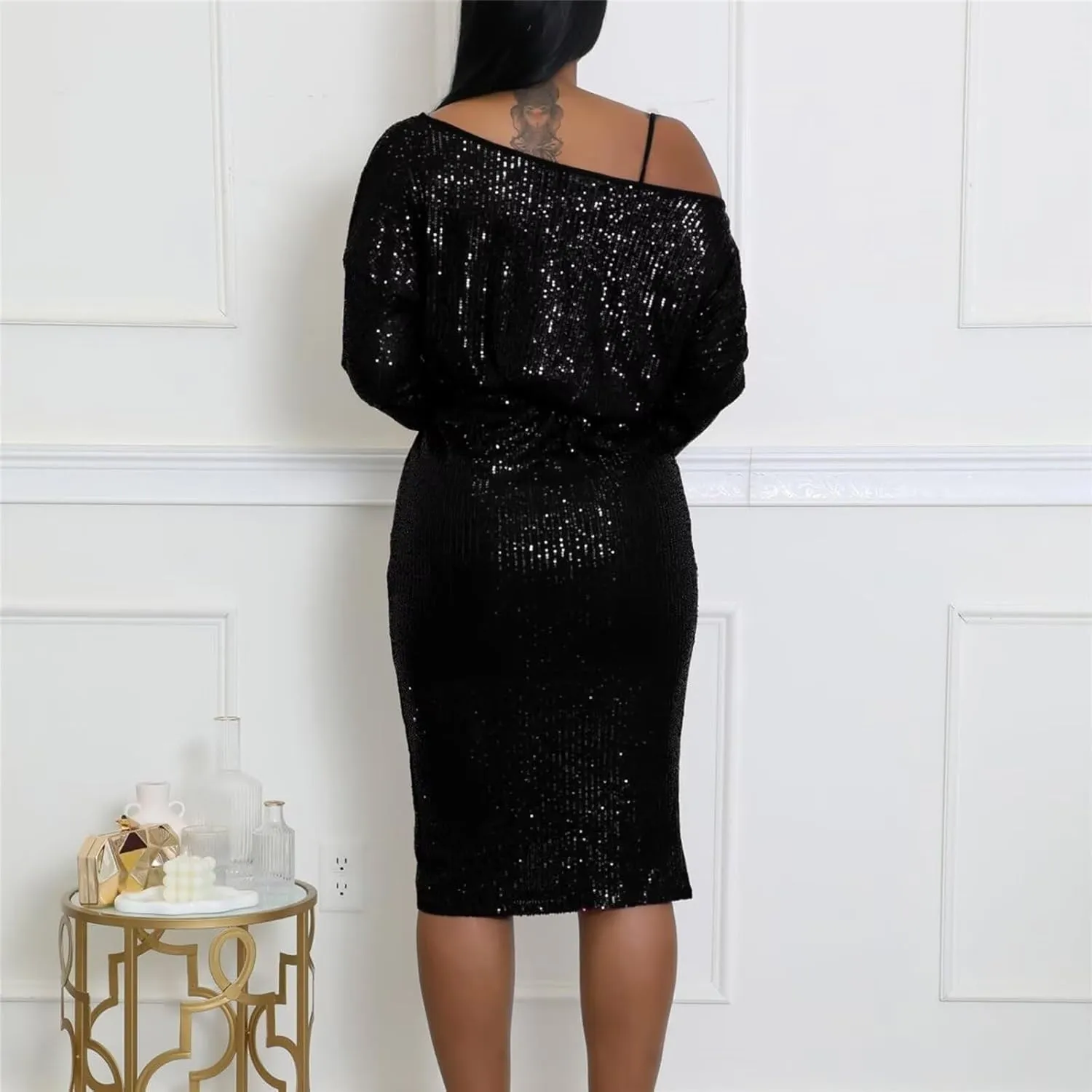 Womens Elegant Spring Dresses Trendy Long Sleeve Split Maxi Dresses Sequin Dress Wedding Guest Dress Cocktail Dress