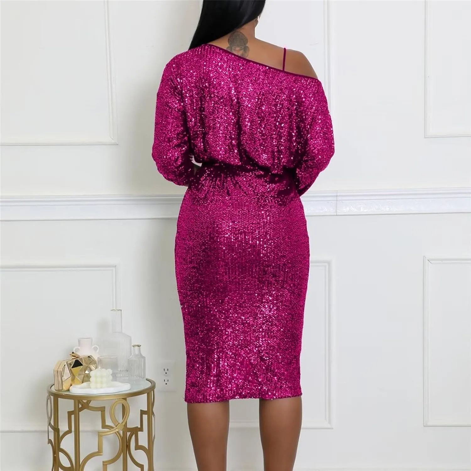 Womens Elegant Spring Dresses Trendy Long Sleeve Split Maxi Dresses Sequin Dress Wedding Guest Dress Cocktail Dress