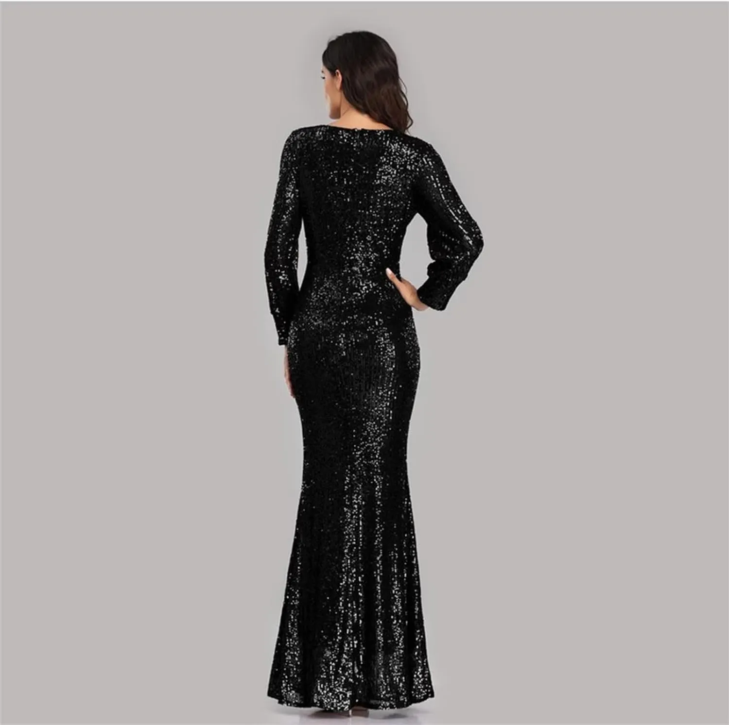 Womens Elegant Spring Dresses Trendy Long Sleeve Split Maxi Dresses Sequin Dress Wedding Guest Dress Cocktail Dress