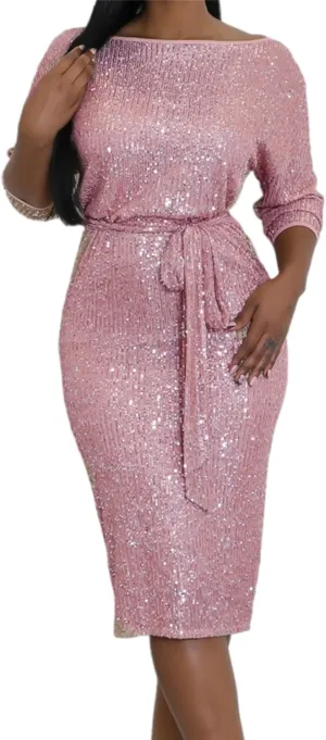 Womens Elegant Spring Dresses Trendy Long Sleeve Split Maxi Dresses Sequin Dress Wedding Guest Dress Cocktail Dress