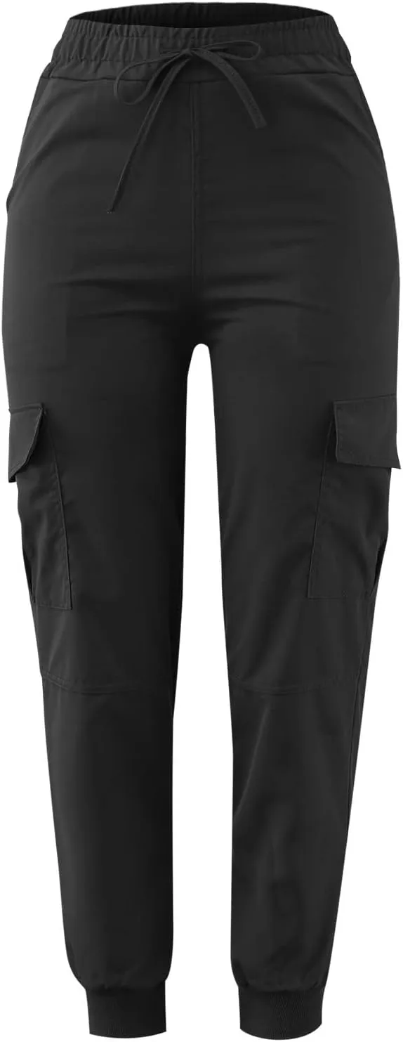 Womens Fashion Cargo Pants Drawstring Elastic Waist Cinched Bottom Trousers Loose Fit Jogger Hiking Pants with Multi Pockets