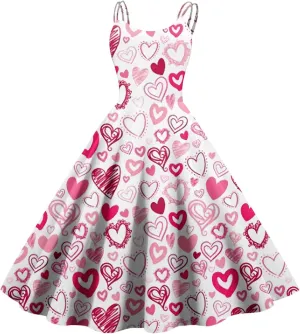 Women's Fashion Valentine's Day Printed Sexy Strapless Gothic Cocktail Dress Punk, Vintage Dress.