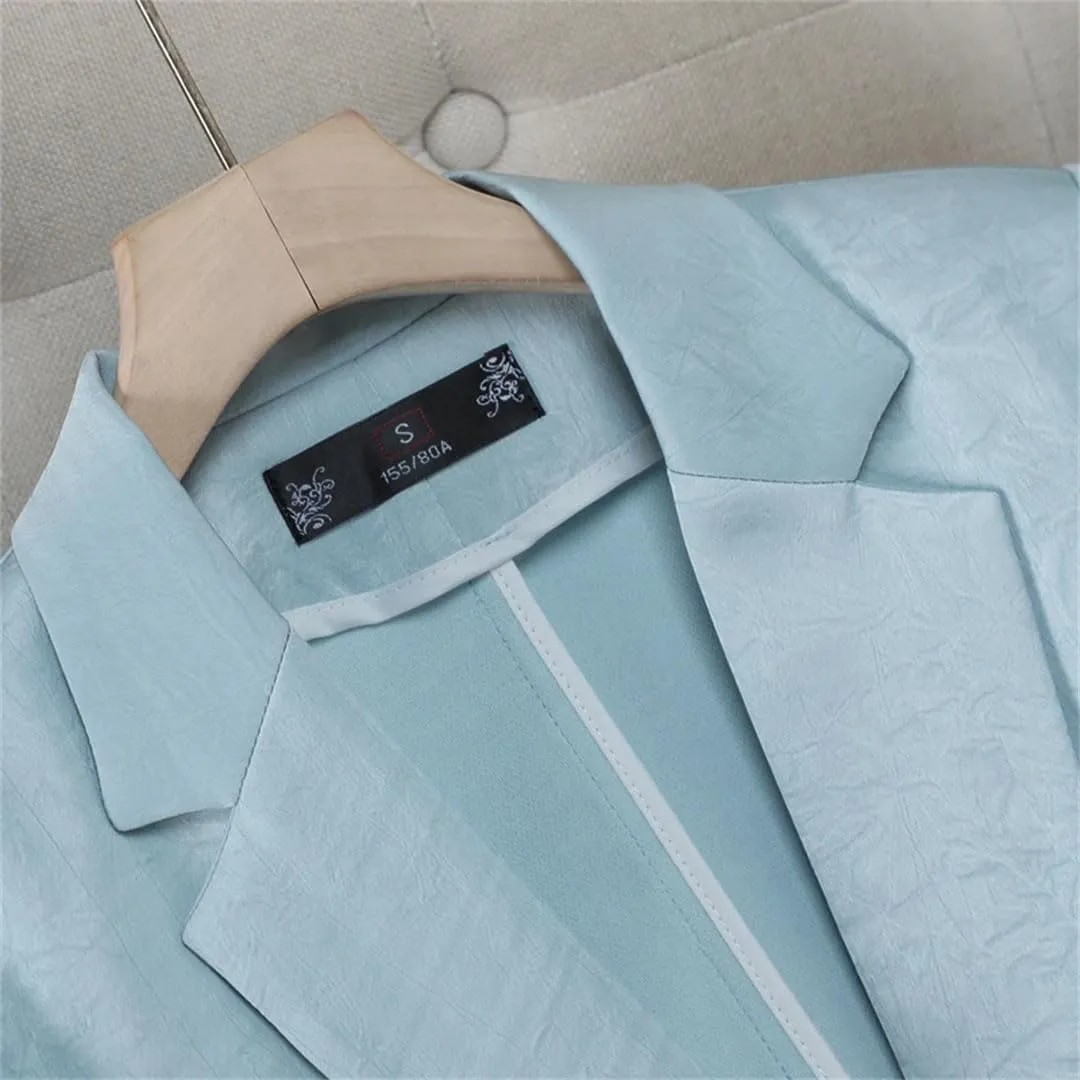 Women's Formal Casual Set Spring Summer Satin Print Thin Small Blazer and Pants Suit