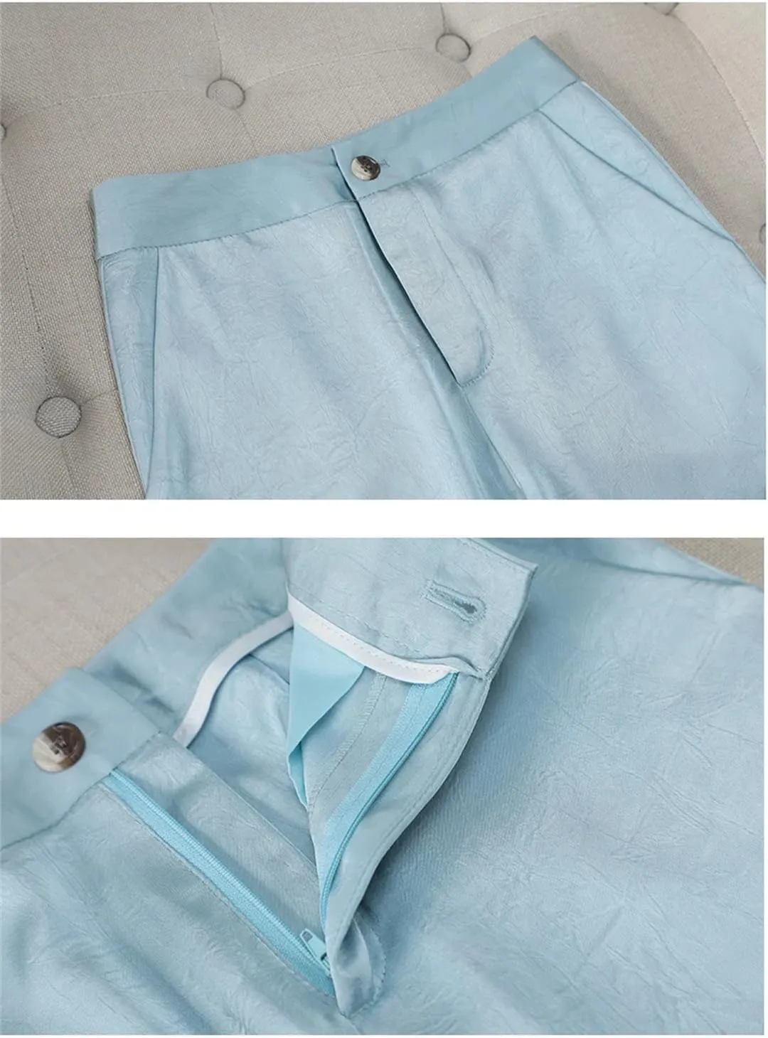Women's Formal Casual Set Spring Summer Satin Print Thin Small Blazer and Pants Suit