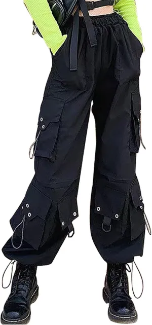 Womens Gothic Pants High Waisted Baggy Cargo Pants Harajuku Y2k Street Loose Punk Pants with Chain