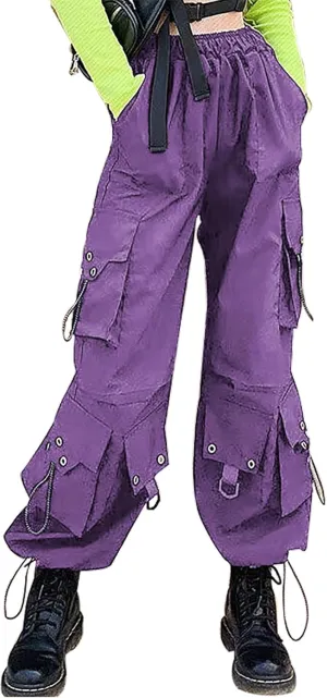 Womens Gothic Pants High Waisted Baggy Cargo Pants Harajuku Y2k Street Loose Punk Pants with Chain