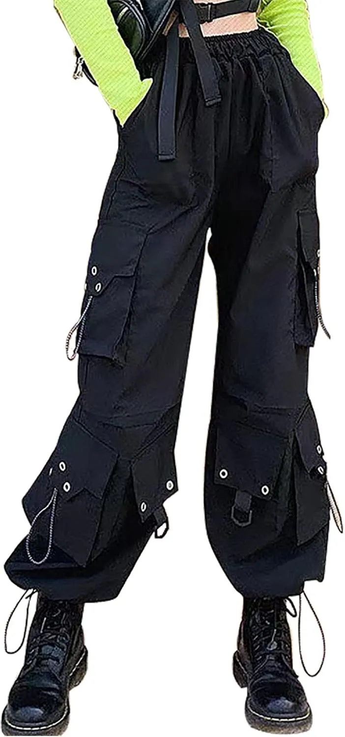 Womens Gothic Pants High Waisted Baggy Cargo Pants Harajuku Y2k Street Loose Punk Pants with Chain