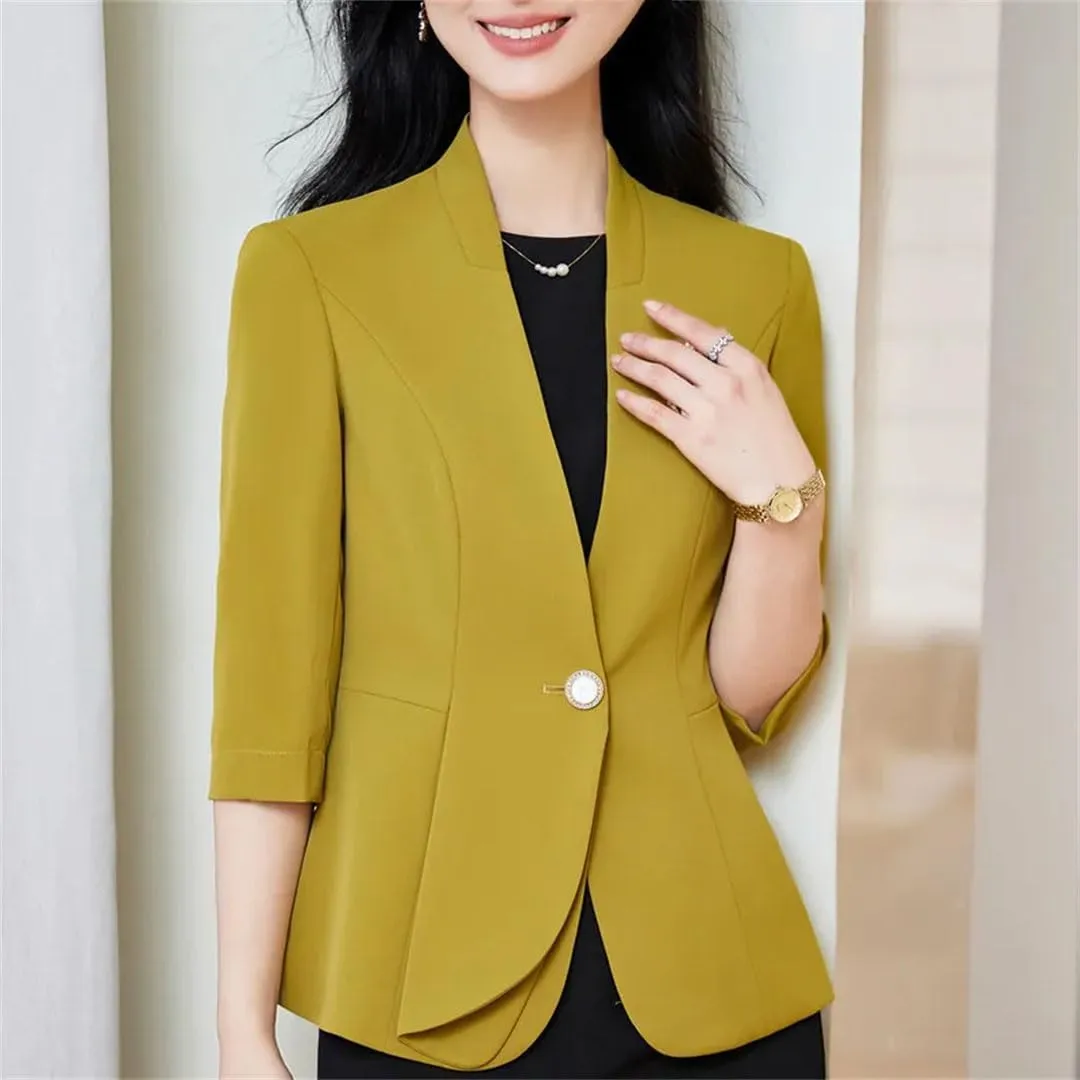 Women's Half Sleeve Formal Elegant Blazer Jacket Spring Summer Professional Business Workwear Outerwear Coat