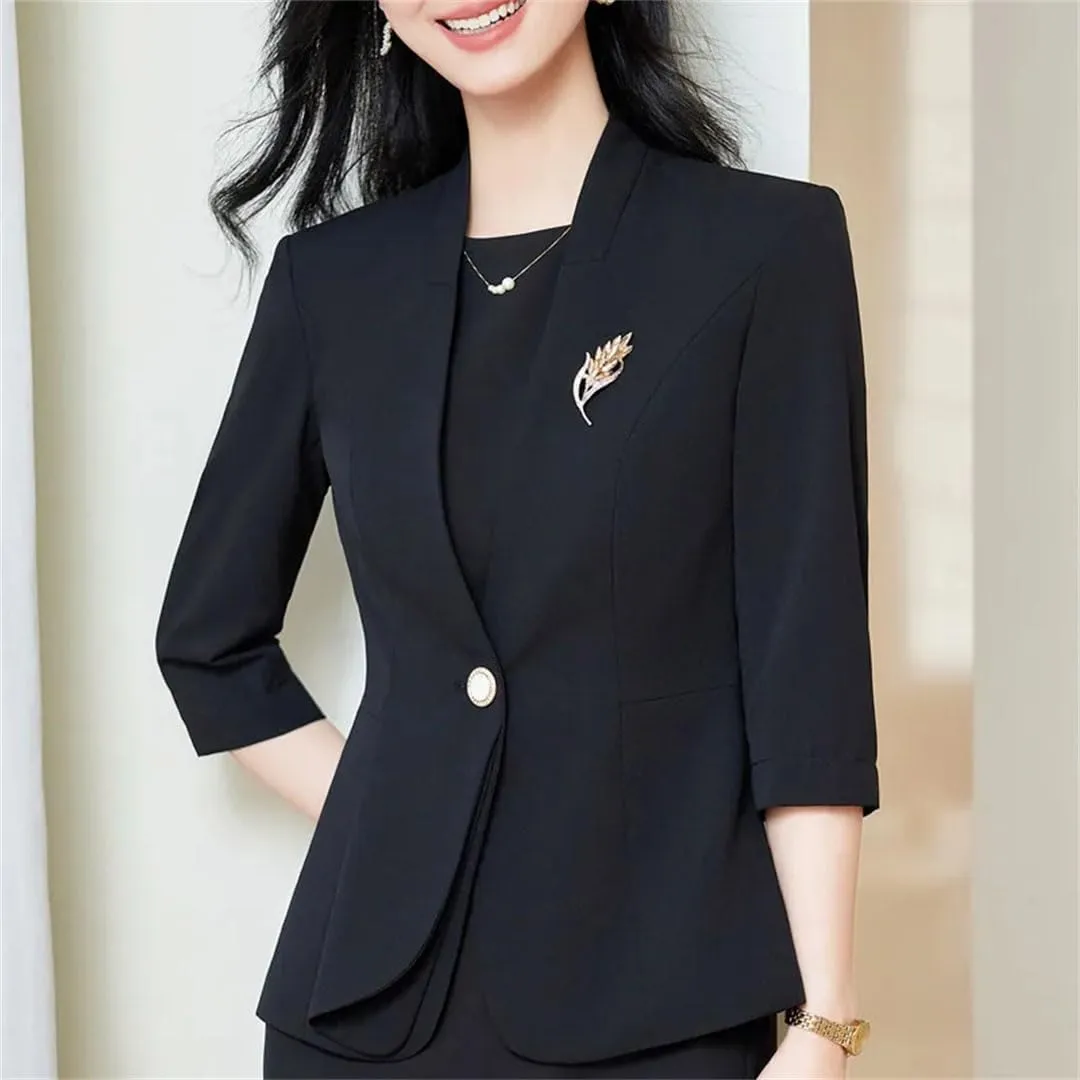 Women's Half Sleeve Formal Elegant Blazer Jacket Spring Summer Professional Business Workwear Outerwear Coat