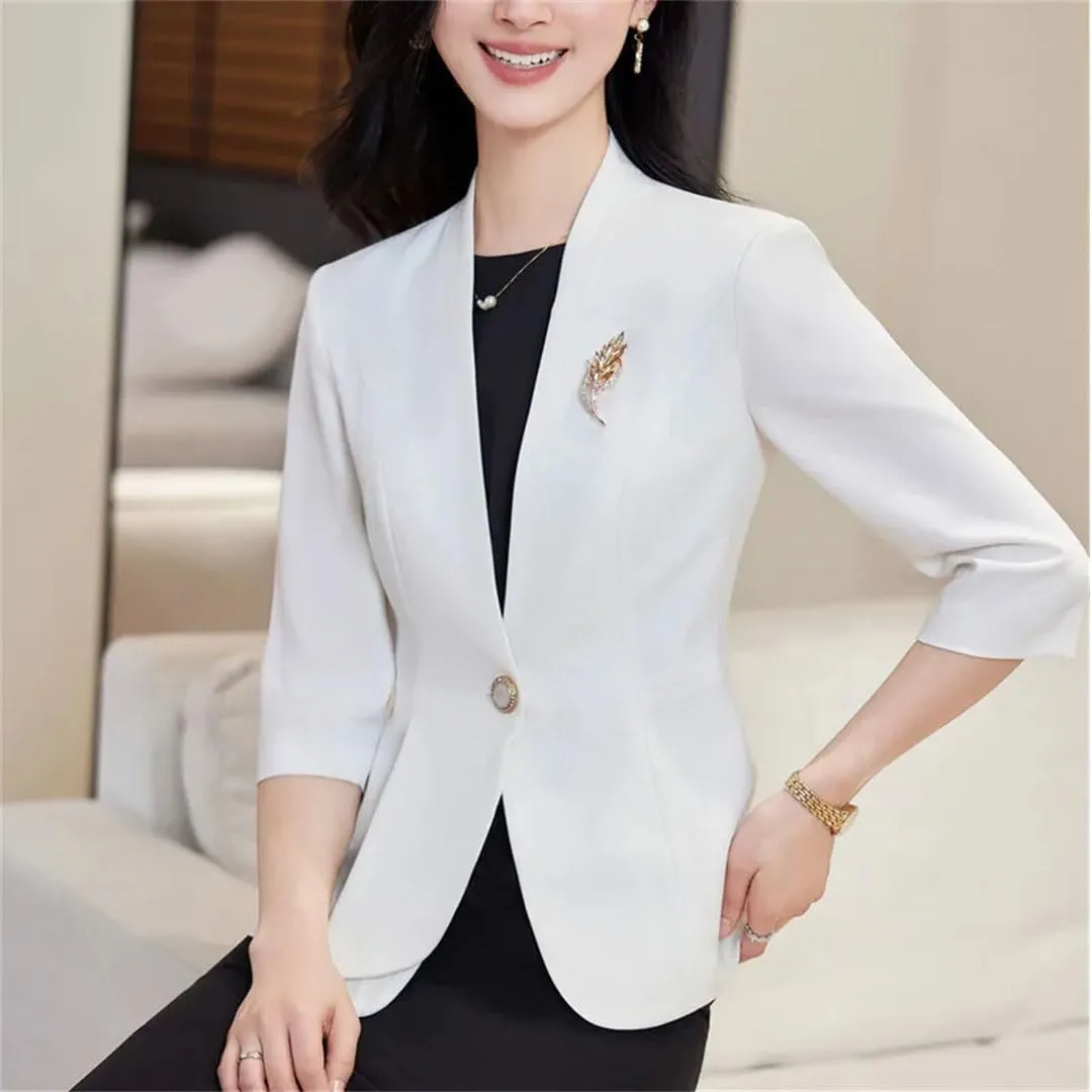 Women's Half Sleeve Formal Elegant Blazer Jacket Spring Summer Professional Business Workwear Outerwear Coat