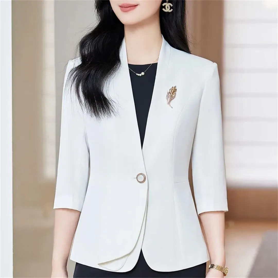 Women's Half Sleeve Formal Elegant Blazer Jacket Spring Summer Professional Business Workwear Outerwear Coat