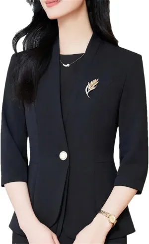 Women's Half Sleeve Formal Elegant Blazer Jacket Spring Summer Professional Business Workwear Outerwear Coat