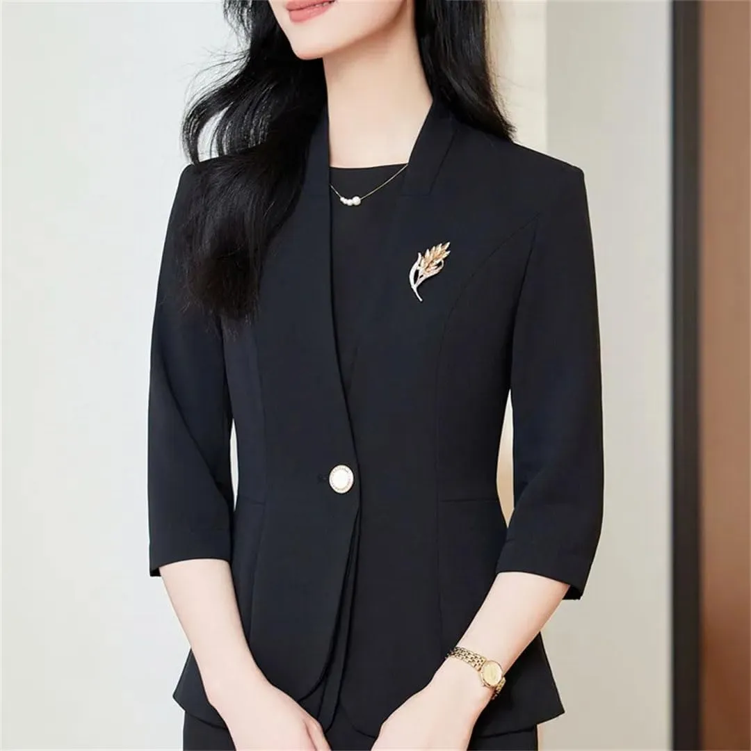 Women's Half Sleeve Formal Elegant Blazer Jacket Spring Summer Professional Business Workwear Outerwear Coat