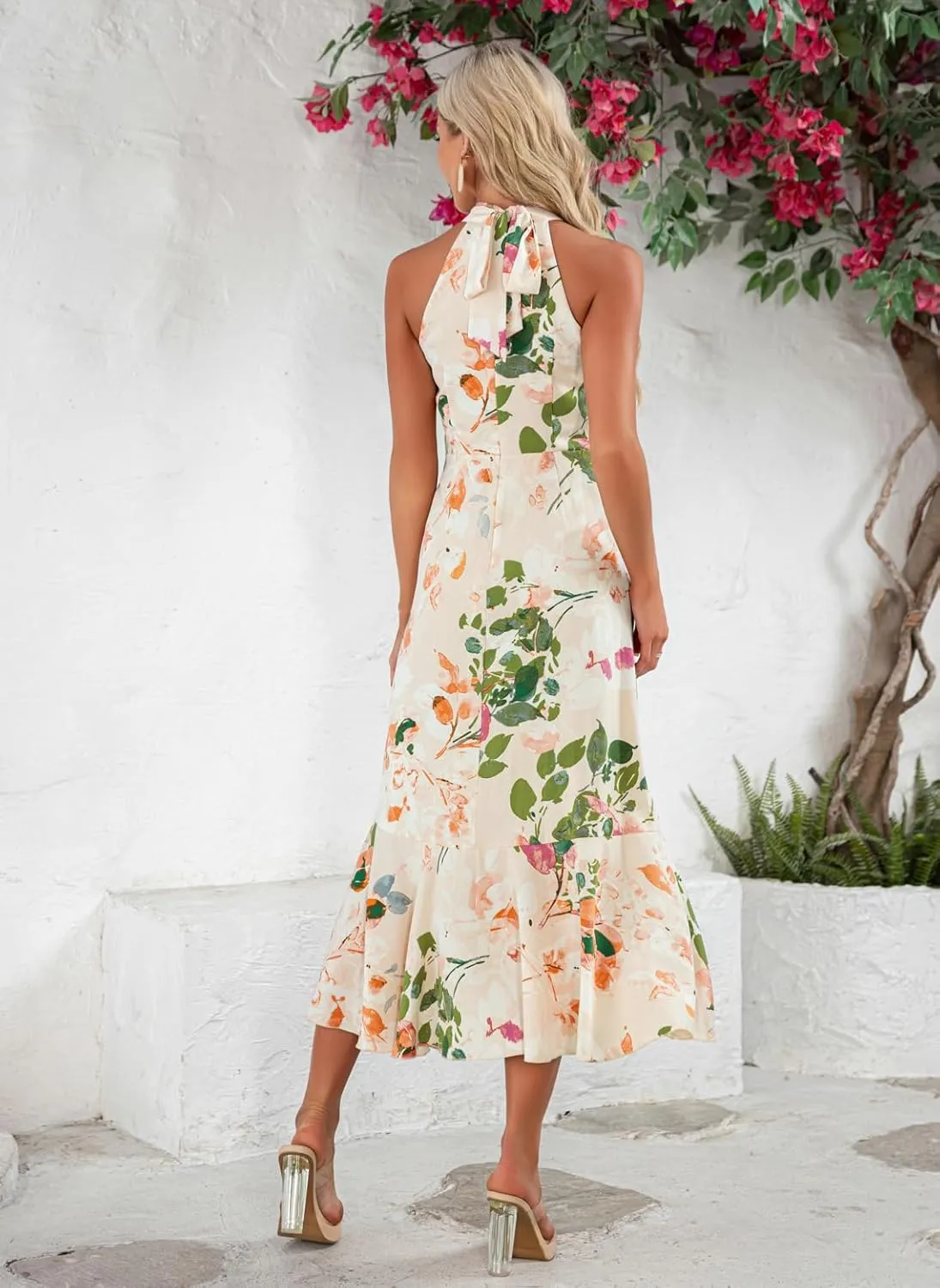 Women's Halter Elegant Cocktail Dress Asymmetrical Formal Dress Long Wedding Guest Dress Maxi Evening Party Dress