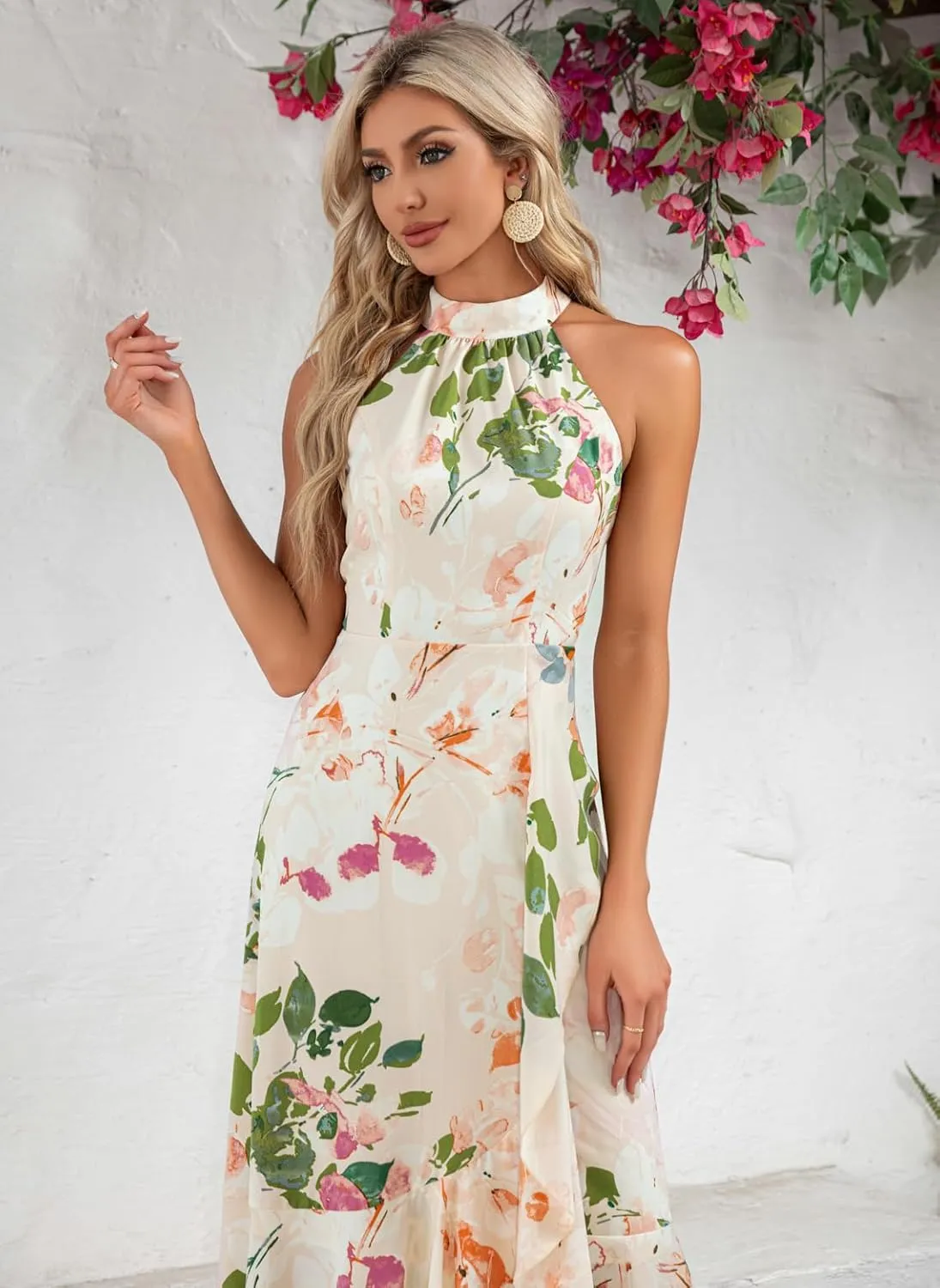 Women's Halter Elegant Cocktail Dress Asymmetrical Formal Dress Long Wedding Guest Dress Maxi Evening Party Dress