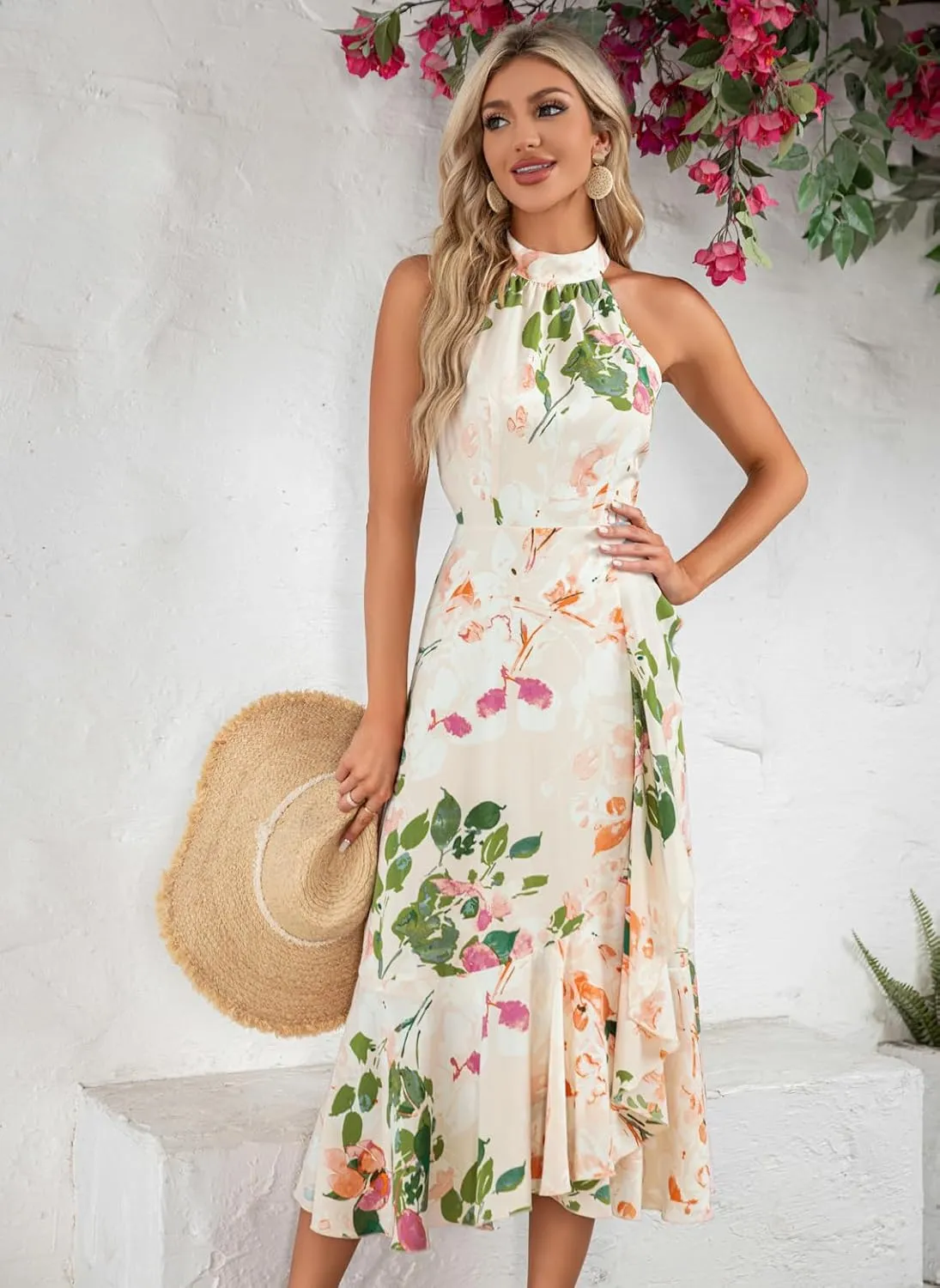 Women's Halter Elegant Cocktail Dress Asymmetrical Formal Dress Long Wedding Guest Dress Maxi Evening Party Dress