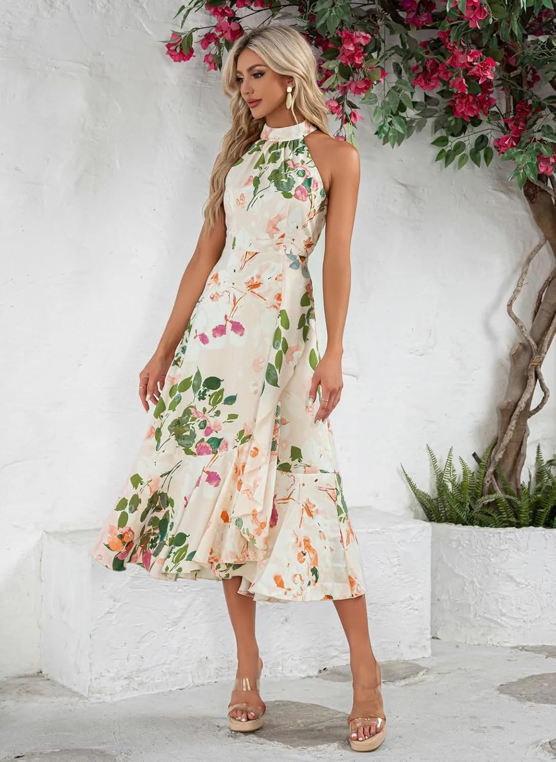 Women's Halter Elegant Cocktail Dress Asymmetrical Formal Dress Long Wedding Guest Dress Maxi Evening Party Dress
