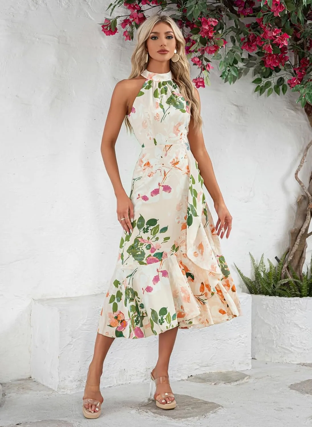 Women's Halter Elegant Cocktail Dress Asymmetrical Formal Dress Long Wedding Guest Dress Maxi Evening Party Dress