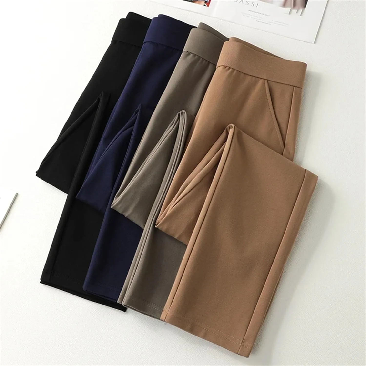 Women’s High Waist Straight Leg Work Pants Elastic Stretch Year-Round Commuter Trousers