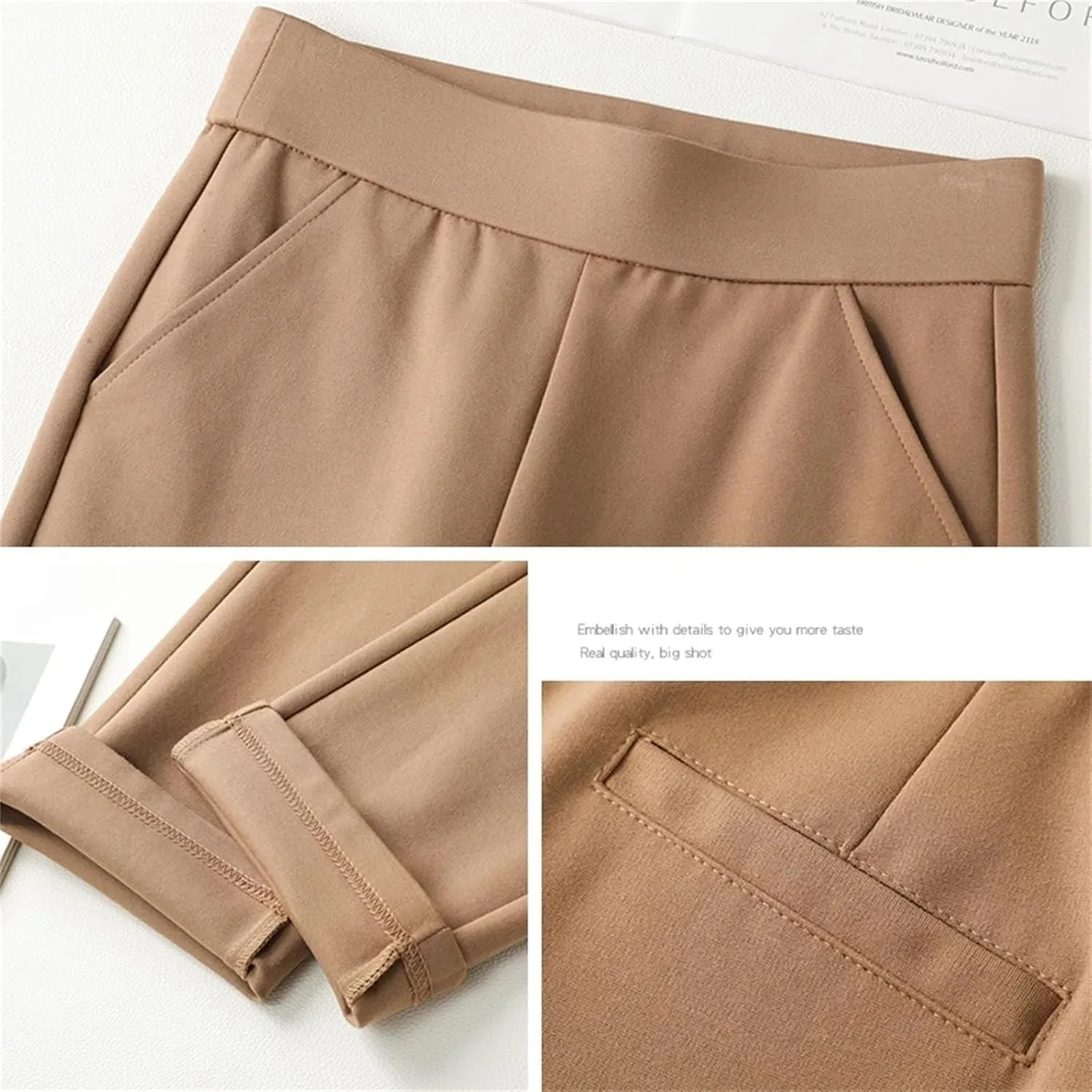 Women’s High Waist Straight Leg Work Pants Elastic Stretch Year-Round Commuter Trousers