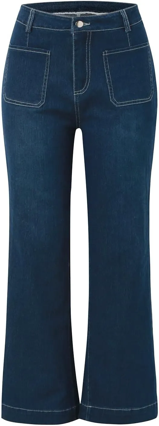 Women's High Waisted Flare Jeans Trendy Baggy Straight Leg Stretch Barrel Casual Wide Leg Bootcut Jeans Pants Trouser
