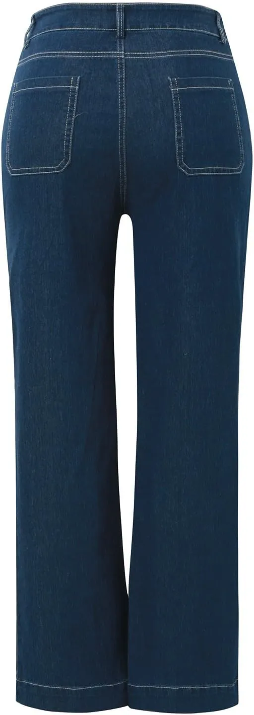 Women's High Waisted Flare Jeans Trendy Baggy Straight Leg Stretch Barrel Casual Wide Leg Bootcut Jeans Pants Trouser