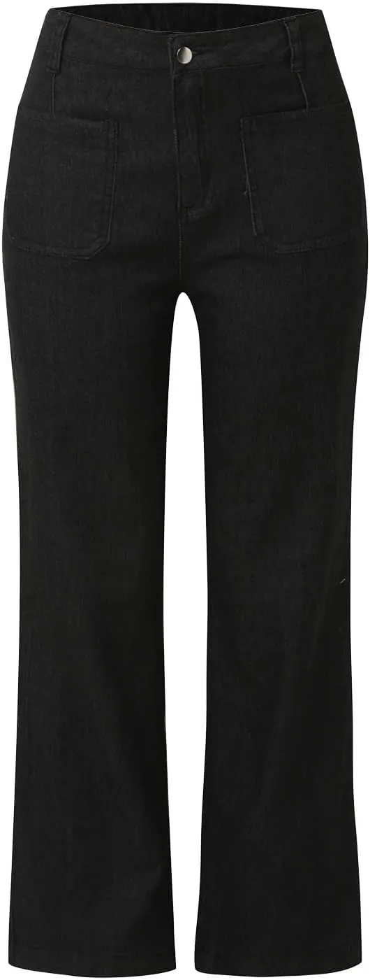 Women's High Waisted Flare Jeans Trendy Baggy Straight Leg Stretch Barrel Casual Wide Leg Bootcut Jeans Pants Trouser