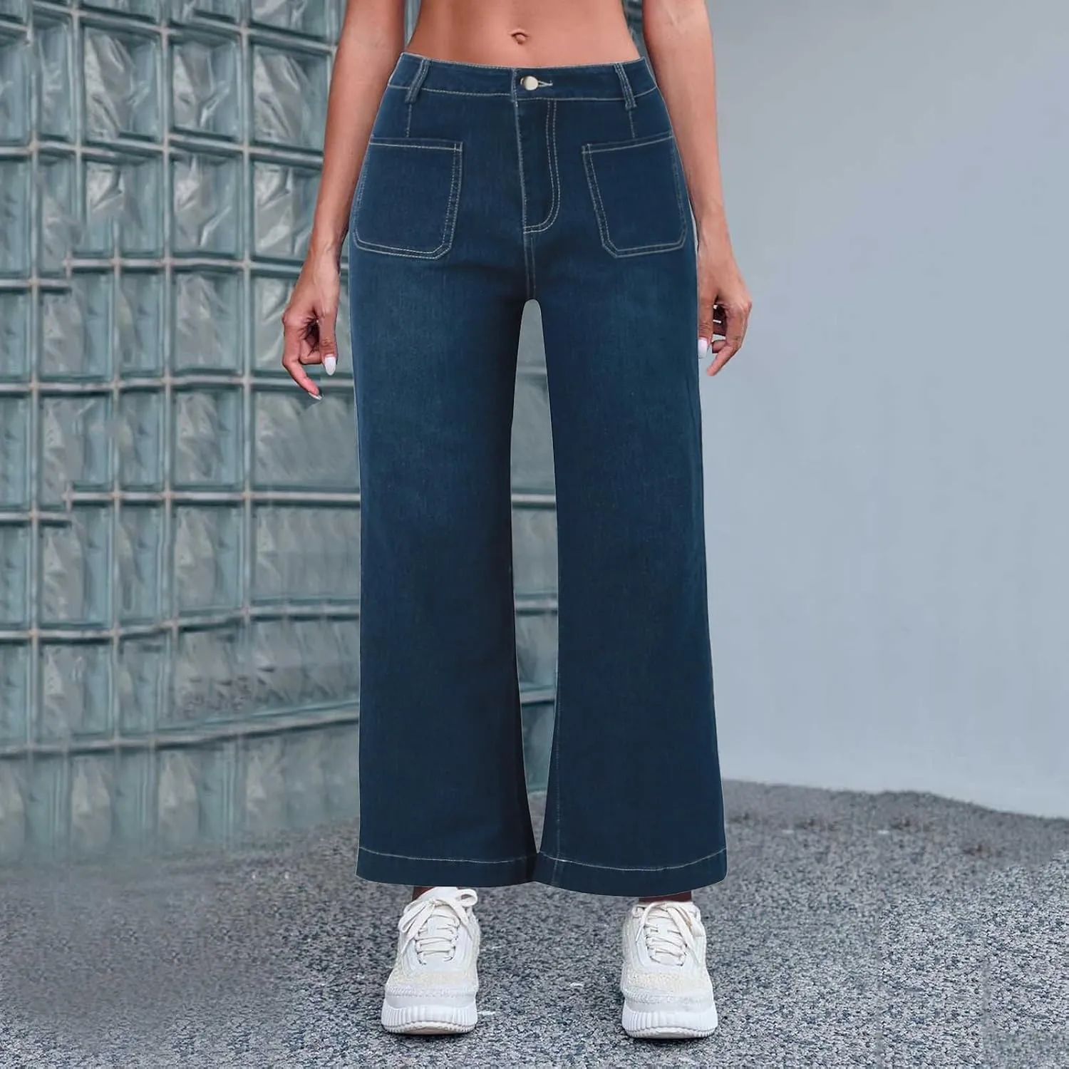 Women's High Waisted Flare Jeans Trendy Baggy Straight Leg Stretch Barrel Casual Wide Leg Bootcut Jeans Pants Trouser