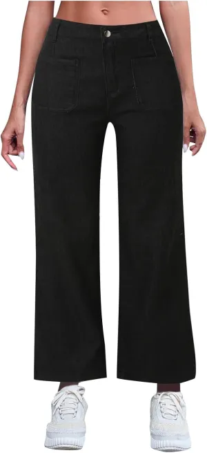 Women's High Waisted Flare Jeans Trendy Baggy Straight Leg Stretch Barrel Casual Wide Leg Bootcut Jeans Pants Trouser