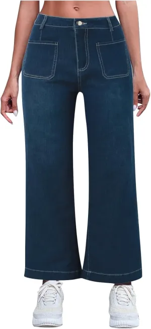 Women's High Waisted Flare Jeans Trendy Baggy Straight Leg Stretch Barrel Casual Wide Leg Bootcut Jeans Pants Trouser