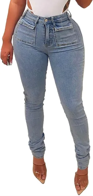Women's High Waisted Jeans, Cut Out Skinny Denim Pants for Women Distressed Stretch Jeans Ripped Butt Lift Jeans