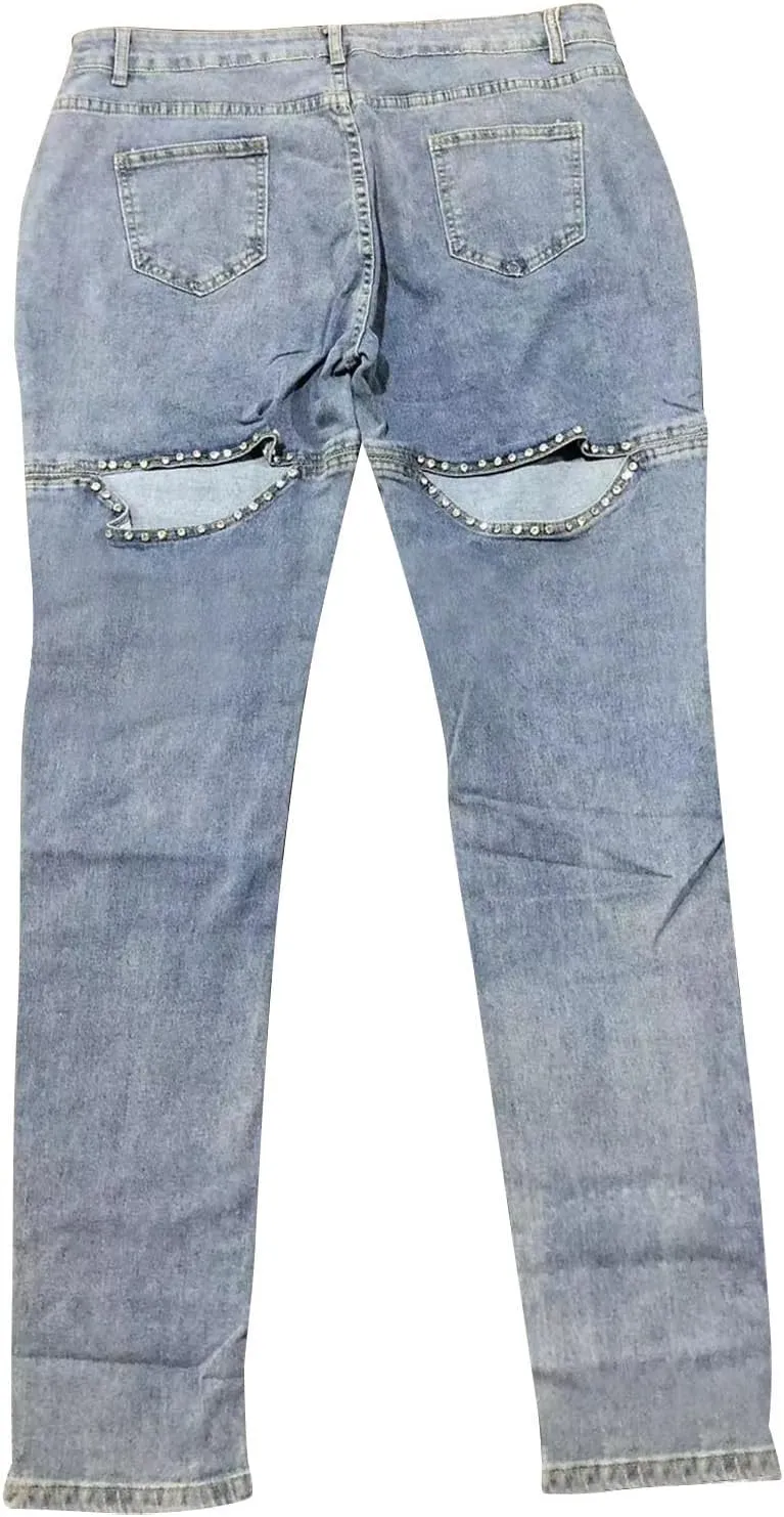 Women's High Waisted Jeans, Cut Out Skinny Denim Pants for Women Distressed Stretch Jeans Ripped Butt Lift Jeans