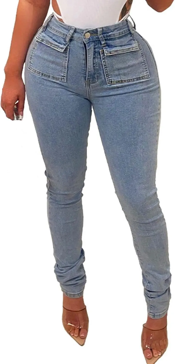 Women's High Waisted Jeans, Cut Out Skinny Denim Pants for Women Distressed Stretch Jeans Ripped Butt Lift Jeans
