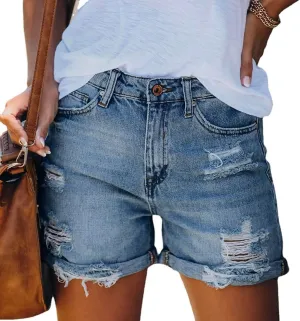 Womens High Waisted Jeans Women Jean Shorts Womens Stretchy High Waisted Ripped Denim Shorts With Pockets Jeans