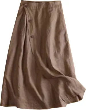 Women's Irregular Cotton Linen Casual Skirt, Solid Color Basic Summer Versatile Trendy Clothes Comfy Breathable Skirts