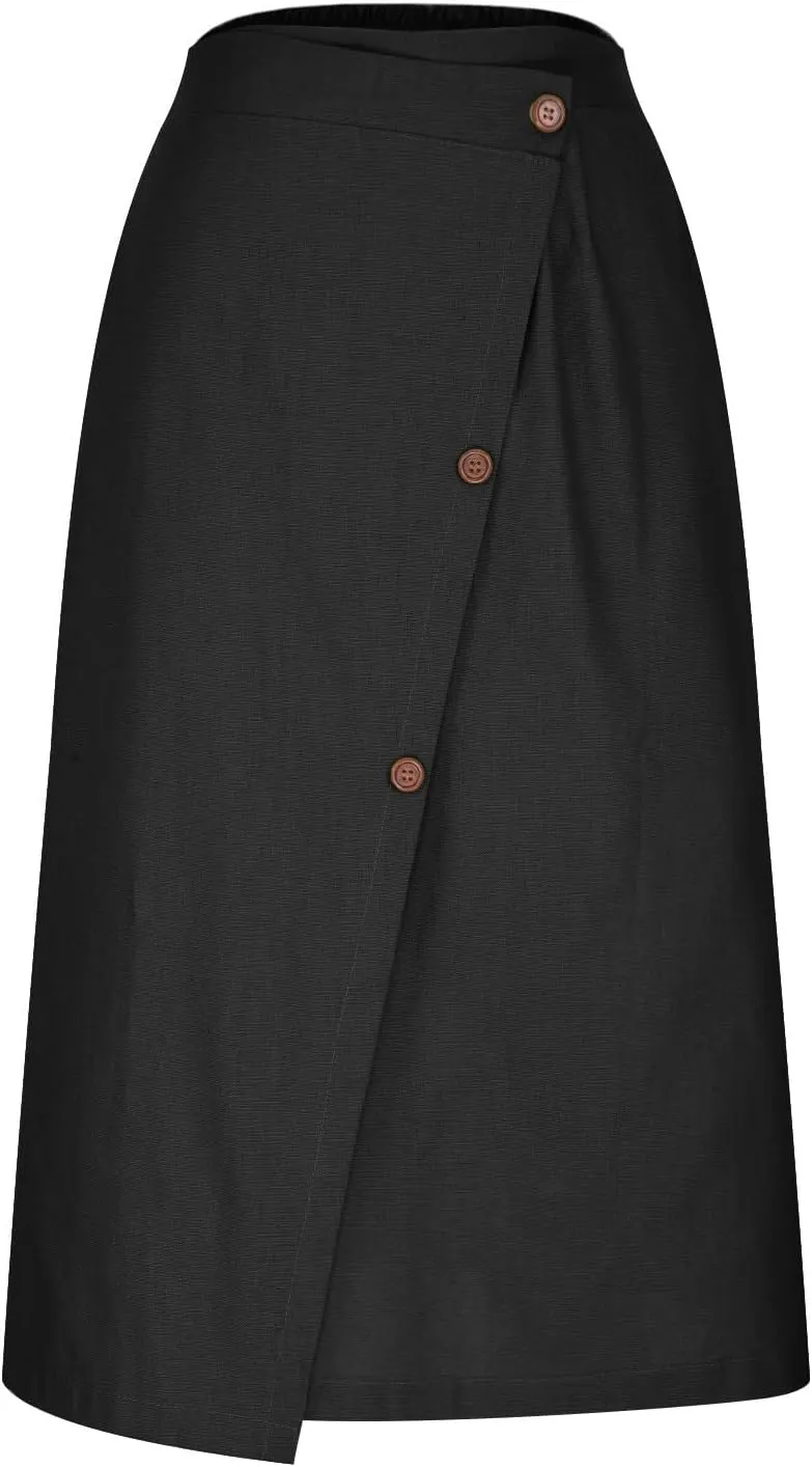 Women's Irregular Cotton Linen Casual Skirt, Solid Color Basic Summer Versatile Trendy Clothes Comfy Breathable Skirts