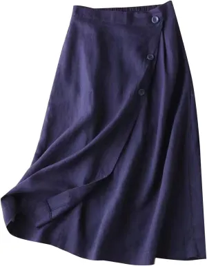 Women's Irregular Cotton Linen Casual Skirt, Solid Color Basic Summer Versatile Trendy Clothes Comfy Breathable Skirts