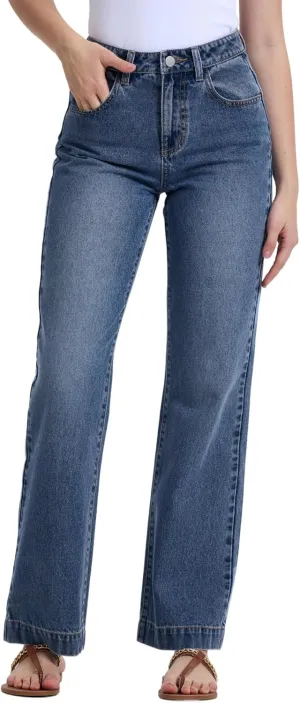 Women's Jeans High Waisted Straight Leg Indigo