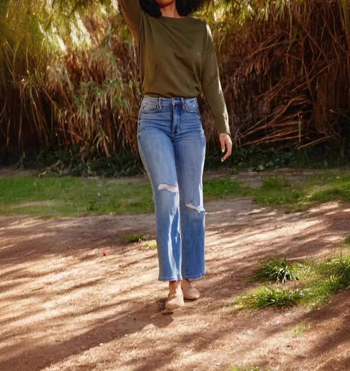 Women's Jeans High Waisted Stretch Ripped Straight Leg Jeans Frayed Destroyed Denim Pants