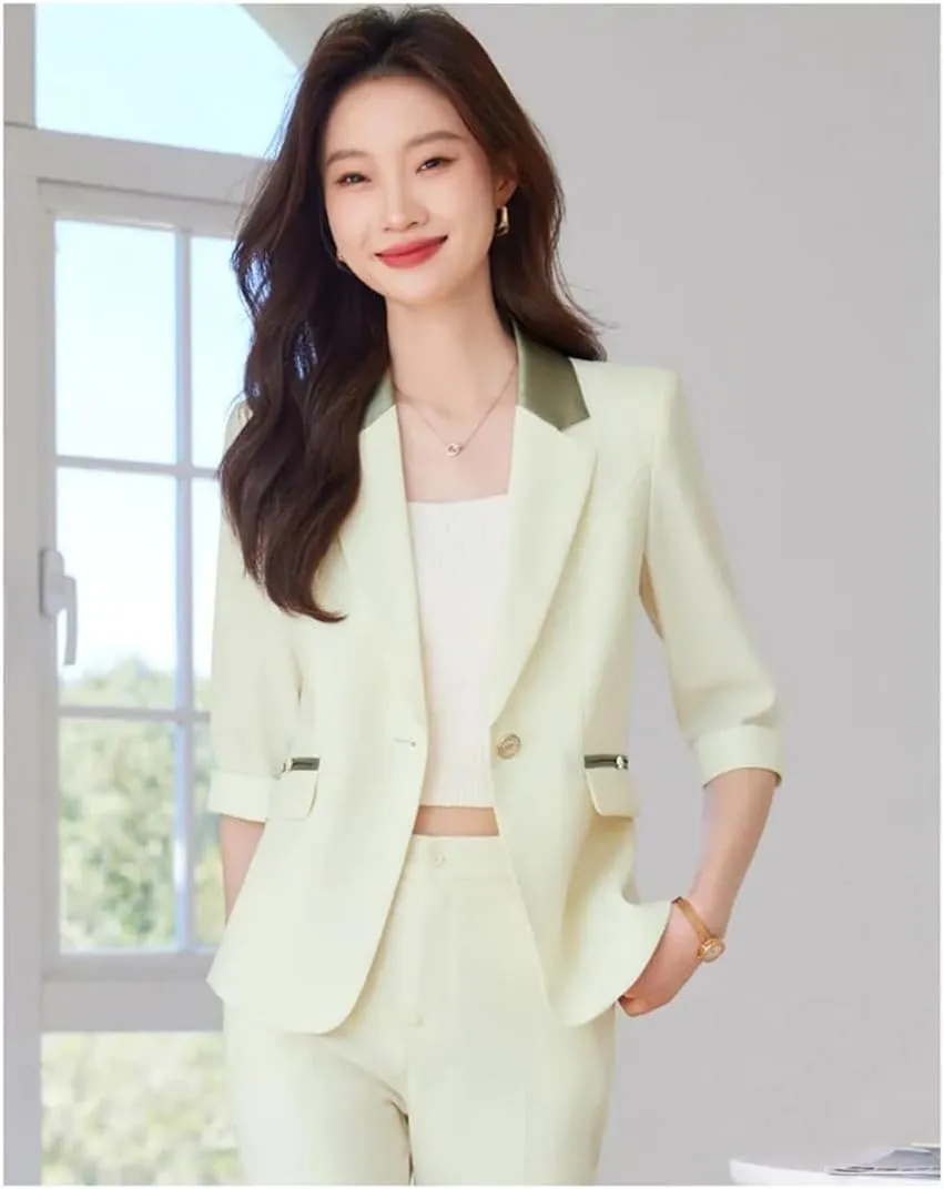 Women's Lapel Button Solid Color Slim Blazer Spring Casual Office Lady Suit Jacket