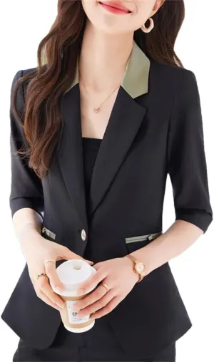 Women's Lapel Button Solid Color Slim Blazer Spring Casual Office Lady Suit Jacket